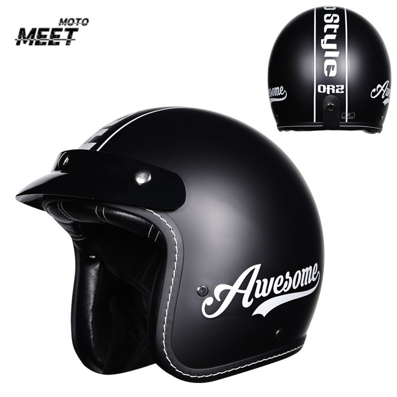 Vintage Open Face Retro Helmet - Uniseks Retro 3/4 Açık Yüz Motosiklet