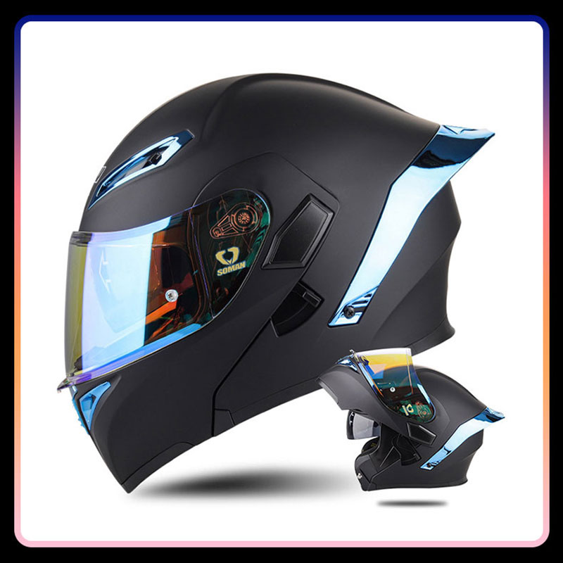 Dual Visor Motorcycle Racing Helmet - Dört Mevsim Evrensel Flip Up Motosiklet