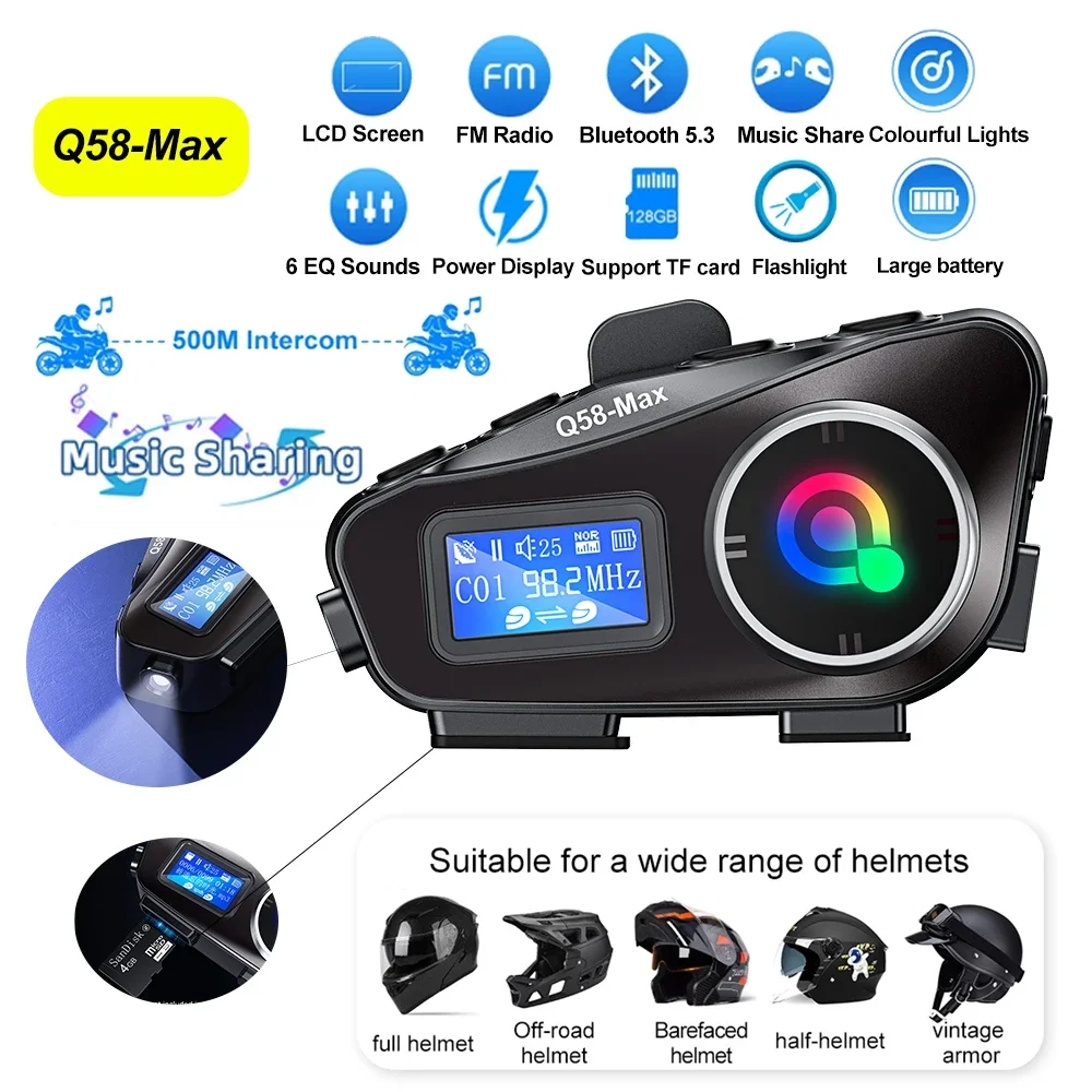 Universal Motorcycle Helmet Intercom Headset - Büyük ekran kask interkom motosiklet Bluetooth
