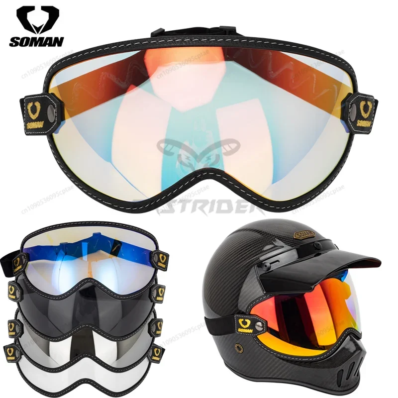 Vintage Open Face Retro Helmet - SOMAN Vintage Motosiklet Gözlüğü Retro Açık