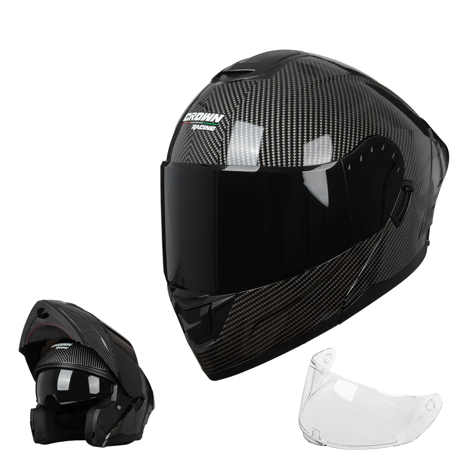 Dual Visor Motorcycle Racing Helmet - Crown Racing FL900 Modüler Motosiklet Kaskı,